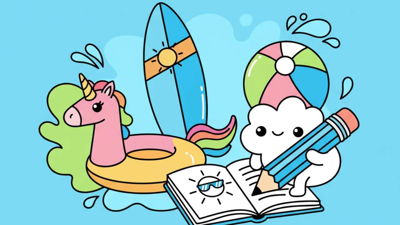 Cute Pool Day Coloring Pages