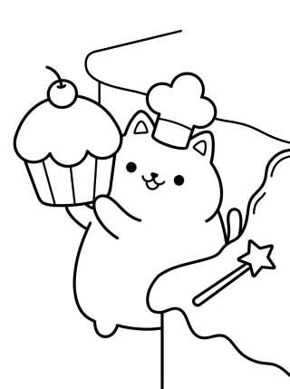 Desenho de Cakey Cat in the Magic Kitchen para colorir e imprimir grátis