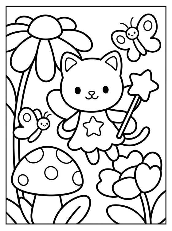 Desenho de Kitty Fairy in the Magic Garden para colorir e imprimir grátis