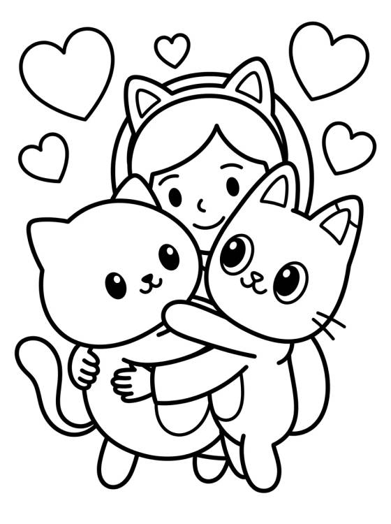 Desenho de Gabby and Pandy Paws Hugging para colorir e imprimir grátis