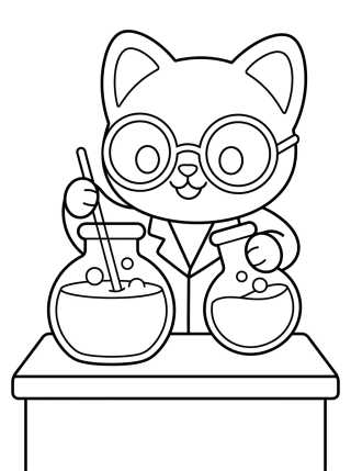 Desenho de Baby Box Cat Doing Science Experiments para colorir e imprimir grátis