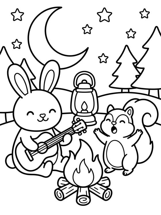 Desenho de Forest Animals Singing at the Campsite para colorir e imprimir grátis