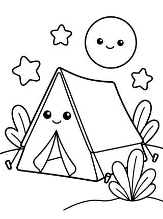 Desenho de Cute Tent Under the Stars para colorir e imprimir grátis