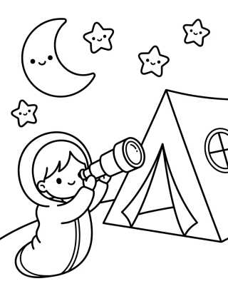 Desenho de Child Stargazing at the Campground para colorir e imprimir grátis