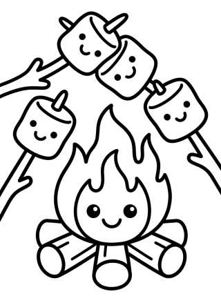 Desenho de Happy Campfire and Marshmallows para colorir e imprimir grátis