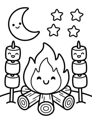 Desenho de Happy Campfire and Marshmallows para colorir e imprimir grátis