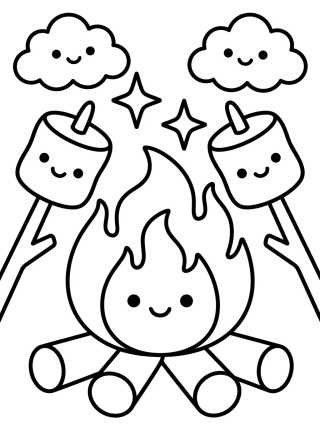 Desenho de Magical Campfire with Cute Marshmallows para colorir e imprimir grátis