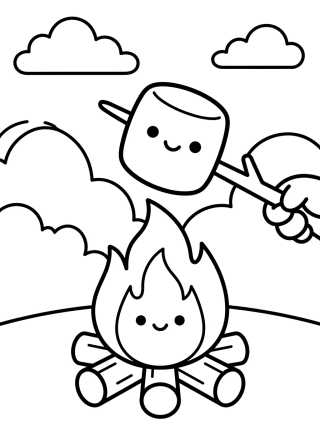 Desenho de Happy Marshmallow at the Campfire para colorir e imprimir grátis