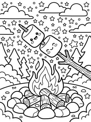 Desenho de Happy Marshmallows by the Campfire para colorir e imprimir grátis