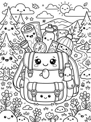 Desenho de Smiling Camping Backpack para colorir e imprimir grátis