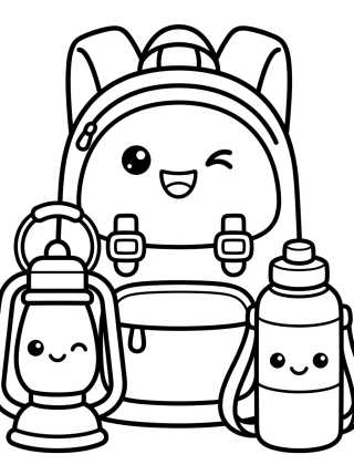 Desenho de Cute Adventure Backpack and Gear para colorir e imprimir grátis