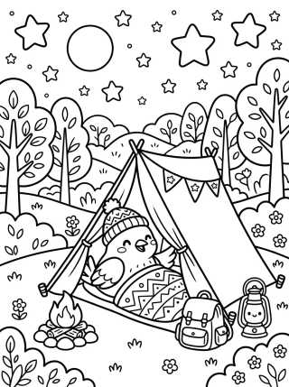 Desenho de Little Bird Camping Under the Stars para colorir e imprimir grátis