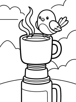 Desenho de Little Bird at the Camping Snack para colorir e imprimir grátis