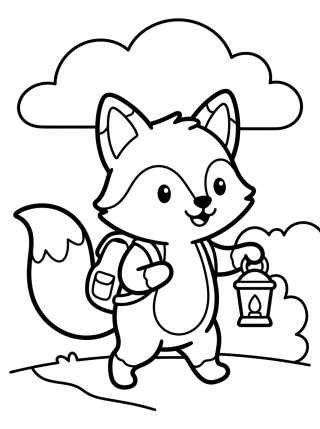 Desenho de Little Explorer Fox with Lantern para colorir e imprimir grátis