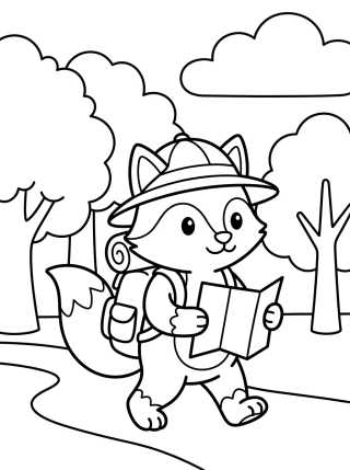 Desenho de Little Explorer Fox with Backpack para colorir e imprimir grátis