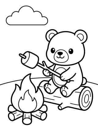 Desenho de Little Bear Roasting Marshmallow para colorir e imprimir grátis