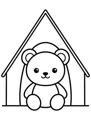 Desenho de Cute Bear in a Camping Tent para colorir e imprimir grátis