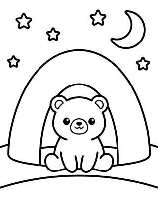 Desenho de Kawaii Bear at the Camping Tent para colorir e imprimir grátis
