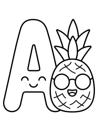 Desenho de Letter A with Cute Pineapple para colorir e imprimir grátis
