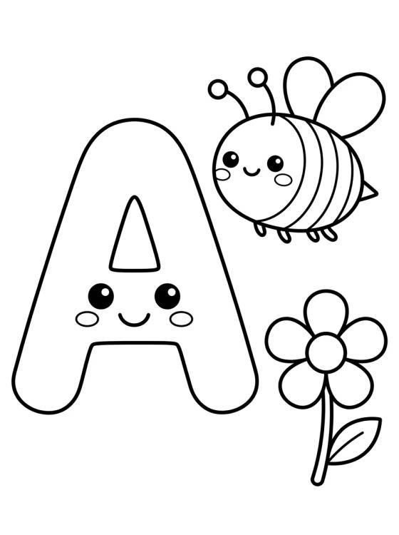 Desenho de Letter A with Cute Bumblebee para colorir e imprimir grátis