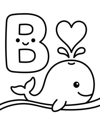 Desenho de Letter B with Cute Whale para colorir e imprimir grátis