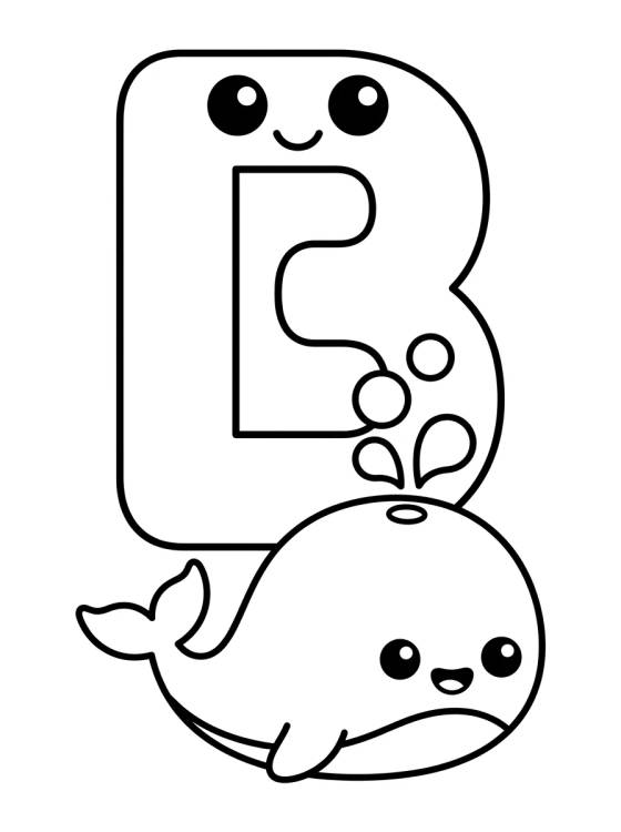 Letter B with Kawaii Whale para colorir Desenho de Letter B with Kawaii Whale para colorir e imprimir grátis