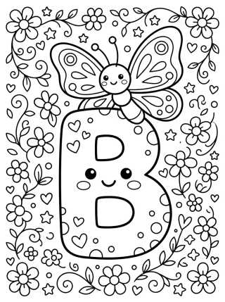 Desenho de Letter B with Cute Butterfly para colorir e imprimir grátis