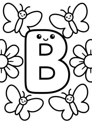 Desenho de Letter B with Kawaii Butterfly para colorir e imprimir grátis