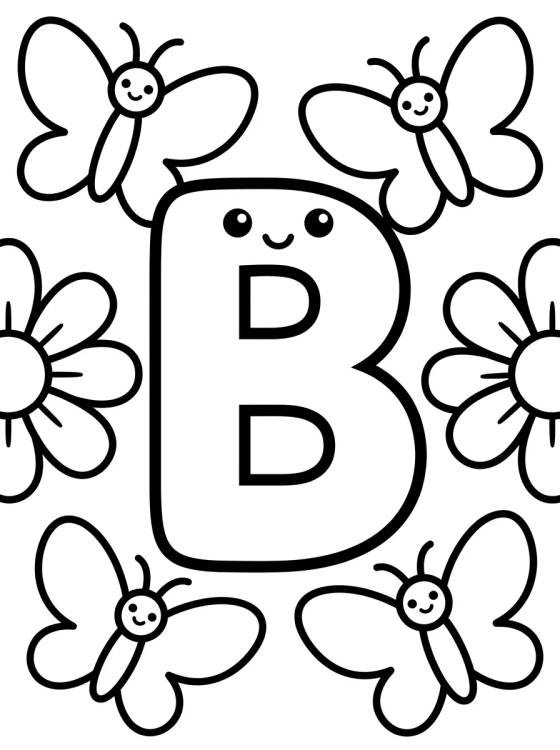 Desenho de Letter B with Kawaii Butterfly para colorir e imprimir grátis
