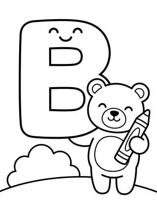 Desenho de Letter B with Bear Friend para colorir e imprimir grátis