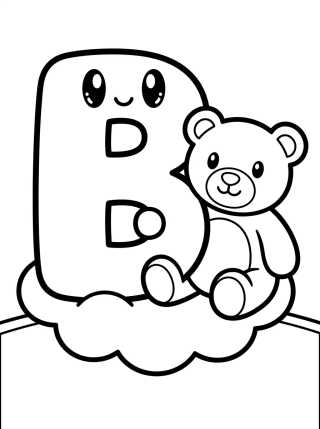 Desenho de Letter B with Cute Teddy Bear para colorir e imprimir grátis