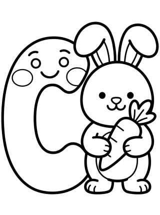 Desenho de Letter C with Cute Bunny para colorir e imprimir grátis