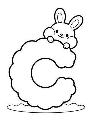 Desenho de Letter C with Cute Bunny para colorir e imprimir grátis