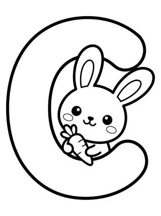 Desenho de Letter C with Cute Bunny para colorir e imprimir grátis