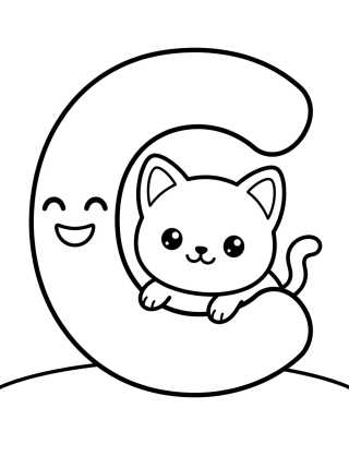 Desenho de Letter C with Cute Kitten para colorir e imprimir grátis