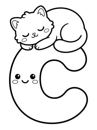 Desenho de Letter C with Cute Kitten para colorir e imprimir grátis
