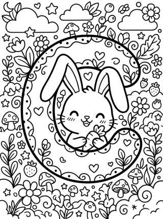 Desenho de Letter C with Joyful Bunny para colorir e imprimir grátis