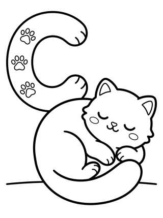 Desenho de Letter C and Kawaii Kitty para colorir e imprimir grátis