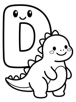 Desenho de Letter D with a Baby Dinosaur para colorir e imprimir grátis