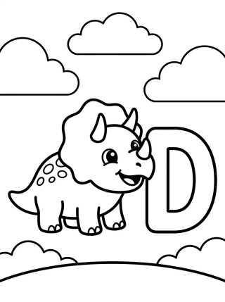 Desenho de Letter D with Baby Dinosaur para colorir e imprimir grátis