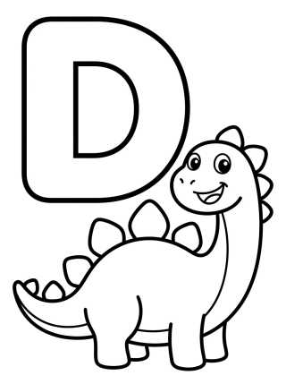 Desenho de Letter D with Little Dinosaur para colorir e imprimir grátis