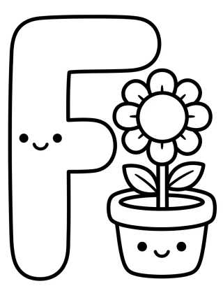 Desenho de Letter F with Cute Little Flower para colorir e imprimir grátis