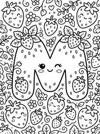 Desenho de Happy Strawberry Letter M para colorir e imprimir grátis