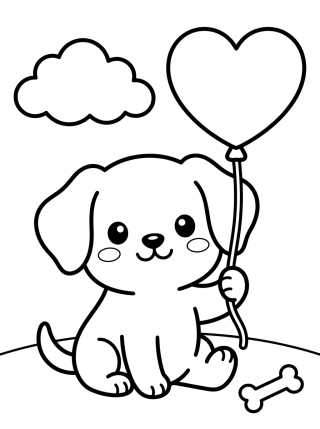 Desenho de Puppy with Heart Balloon para colorir e imprimir grátis