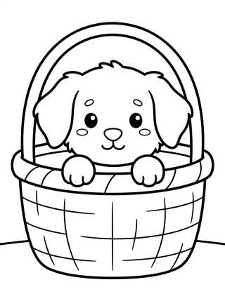 Desenho de Cute Puppy in a Basket para colorir e imprimir grátis