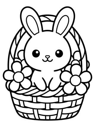 Desenho de Cute Bunny in a Flower Basket para colorir e imprimir grátis