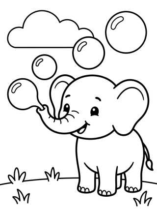 Desenho de Baby Elephant Blowing Bubbles para colorir e imprimir grátis