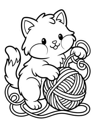Desenho de Cute Kitty with Yarn Ball para colorir e imprimir grátis