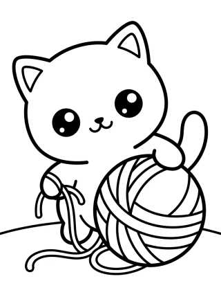 Desenho de Kawaii Kitten and Yarn para colorir e imprimir grátis