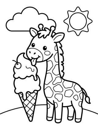 Desenho de Baby Giraffe Eating Ice Cream para colorir e imprimir grátis